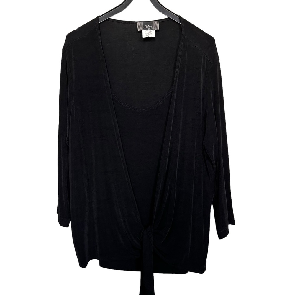 Slinky Brand Women’s Sz L One Piece Layered Knit Top Tie Waist